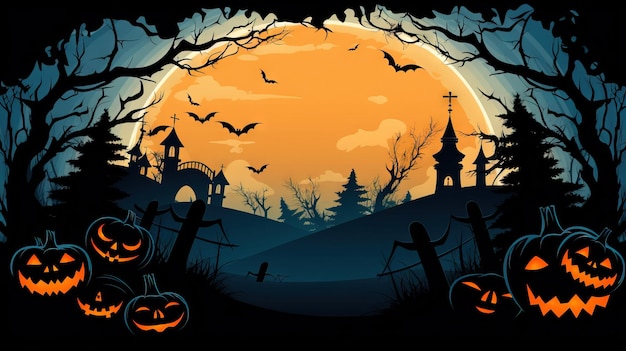 Spooky halloween border clipart Ai generated high resolution Halloween illustration on white background