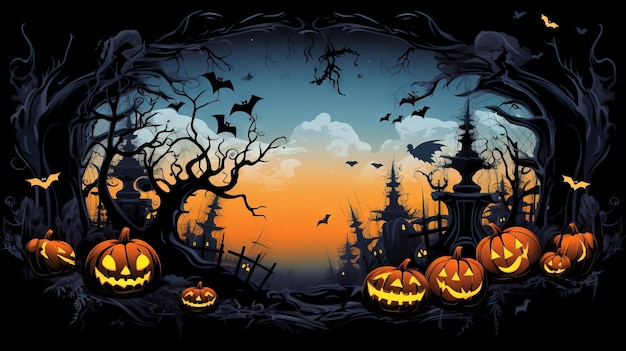 Photo spooky halloween border clipart ai generated high resolution halloween illustration on white background