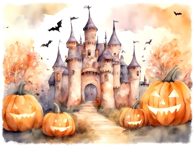 Spooky Halloween Castle Illustration