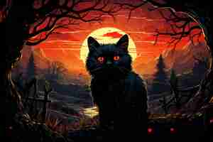 Photo spooky halloween cat illustration black cat high quality photo