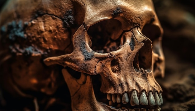 Spooky Halloween Death oude schedel beangstigt met grimmig vuil rottend kwaad gegenereerd door kunstmatige intelligentie