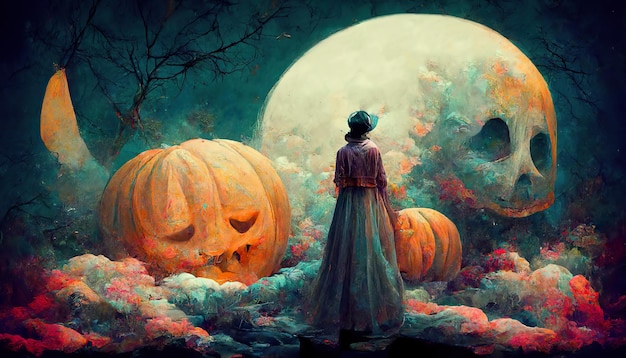 Жуткий хэллоуинский сон концепт-арт иллюстрация