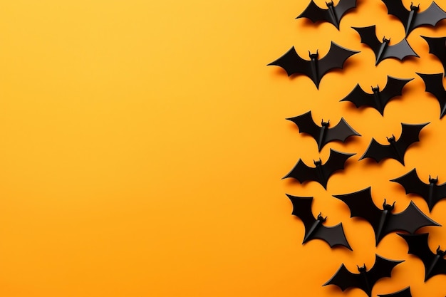 Страшный Хэллоуинский плоский макет с генеративным ИИ Черных летучих мышей