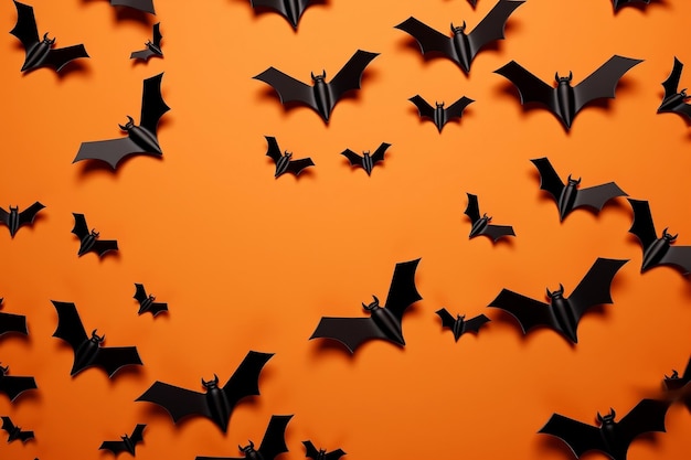 Photo spooky halloween flat lay mockup with black bats generative ai