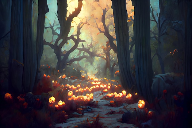 La spettrale rete neurale della foresta di halloween ha generato l'arte