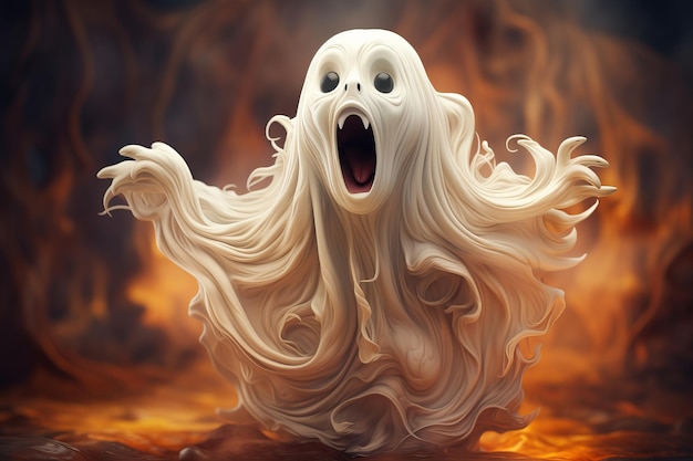 Foto spettrale fantasma di halloween che urla spettro bianco in volo viene visualizzato un sorriso sinistro