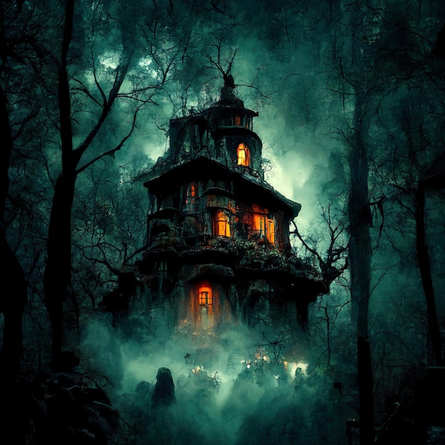 Photo spooky halloween haunted house in forest