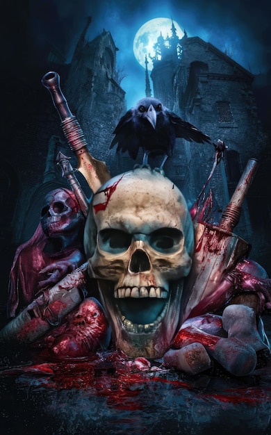 Spooky Halloween horror oude schedel dood donker vuil oud geweld