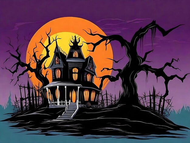 Photo spooky halloween illustration pumpkins castle generative ai