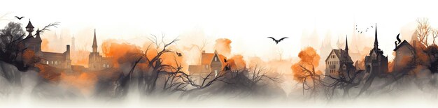 Spooky halloween landscape with vats flying and castles Generative AI