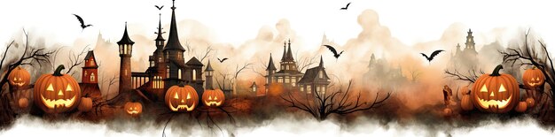 Spooky halloween landschap met kwade pompoen kastelen en mist Generative AI