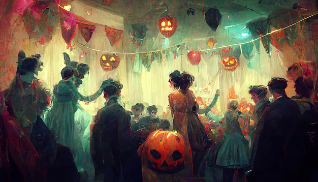 Spooky halloween party veld concept kunst illustratie kostuums vermomd