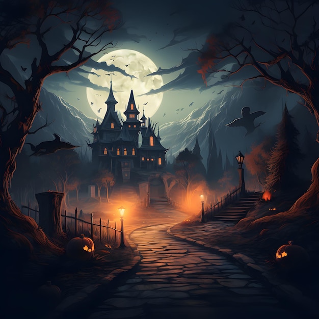 Spooky halloween pompoen achtergrond met halloween elementen