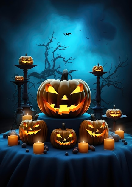Spooky halloween pompoenen copyspace angstaanjagende halloween nacht generatieve ai