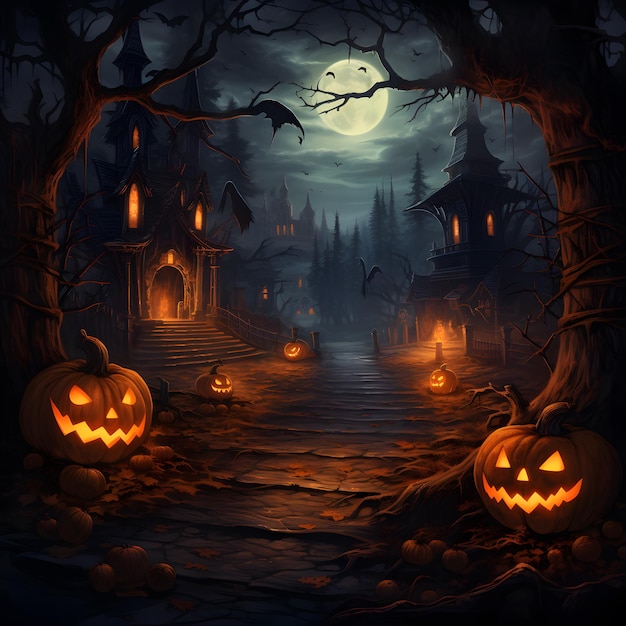 Premium AI Image | spooky halloween pumpkin background with halloween ...