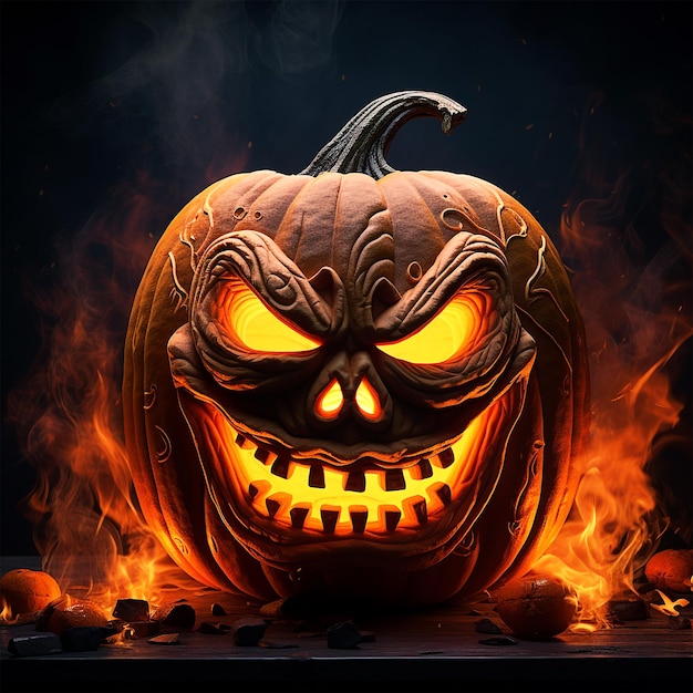 spooky halloween pumpkin glowing face smoke