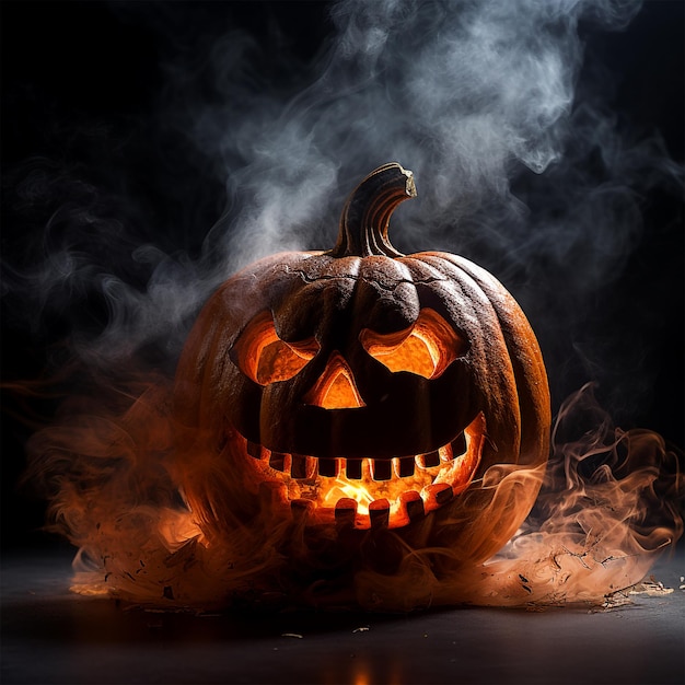 spooky halloween pumpkin glowing face smoke