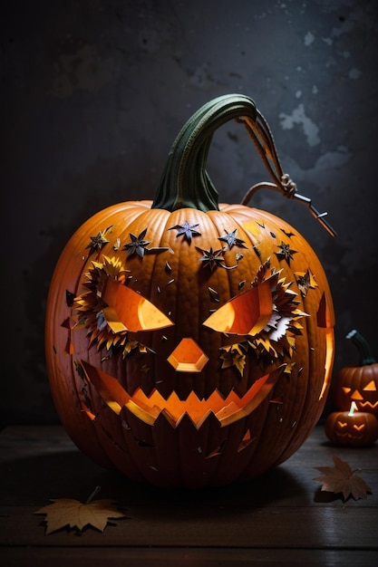 Foto la spaventosa zucca di halloween jack o'lantern con la faccia e gli occhi malvagi