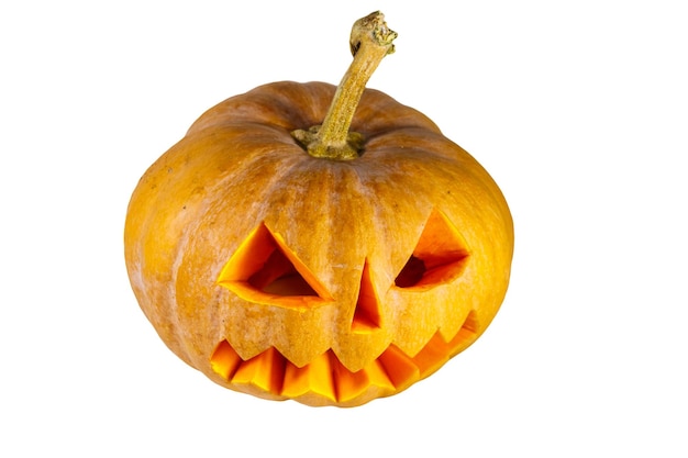 Spooky Halloween pumpkin jackolantern isolated on a white background