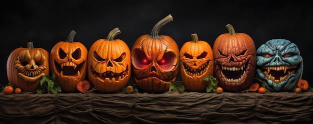 Spooky halloween pumpkins copyspace Scary halloween night Generative ai