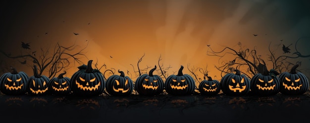 Spooky halloween pumpkins Scary forest Scary halloween night Generative ai