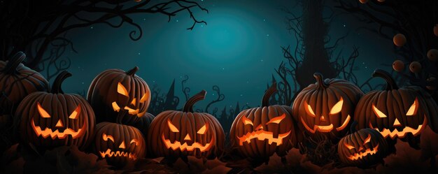 Spooky halloween pumpkins Scary forest Scary halloween night Generative ai