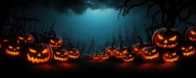 Spooky halloween pumpkins Scary forest Scary halloween night Generative ai