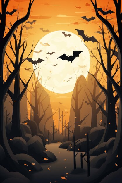 Foto scary halloween zucche spaventoso bosco spaventoso halloween notte generativo ai