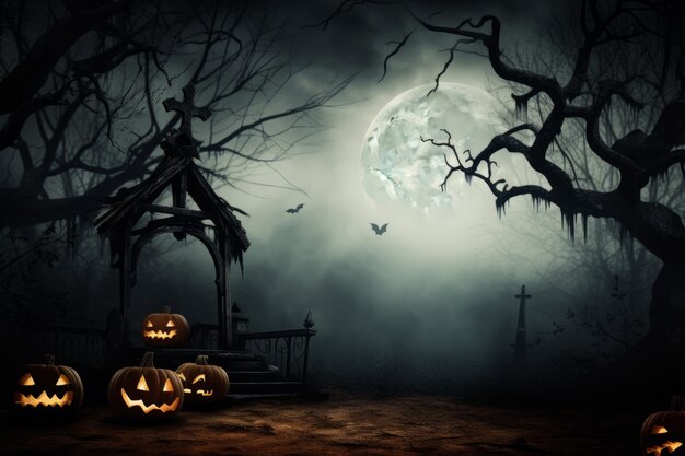 Spooky Halloween scene with blank copy space for your text or design Halloween horror background