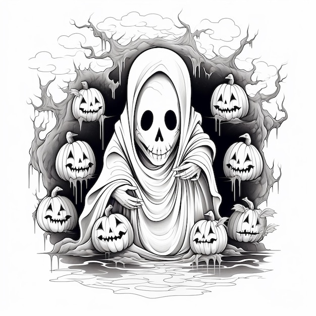 Photo spooky handdrawn halloween illustration