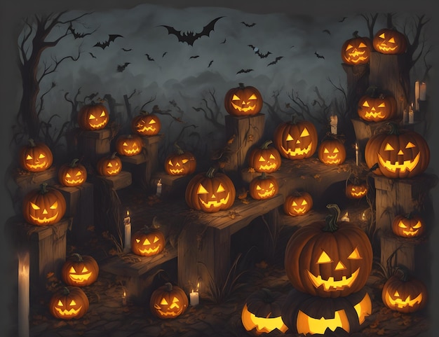 Foto spooky happy halloween castle cartoon illustratie achtergronden