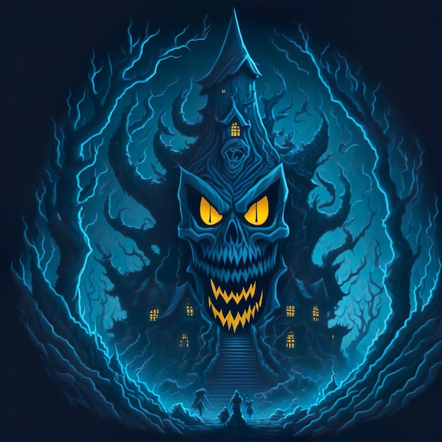 Spooky Happy Halloween Castle Cartoon Illustration Backgrounds