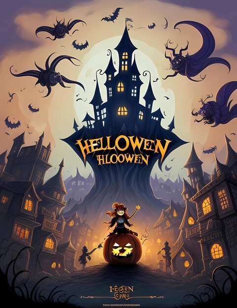 Photo spooky happy halloween castle cartoon illustration backgrounds