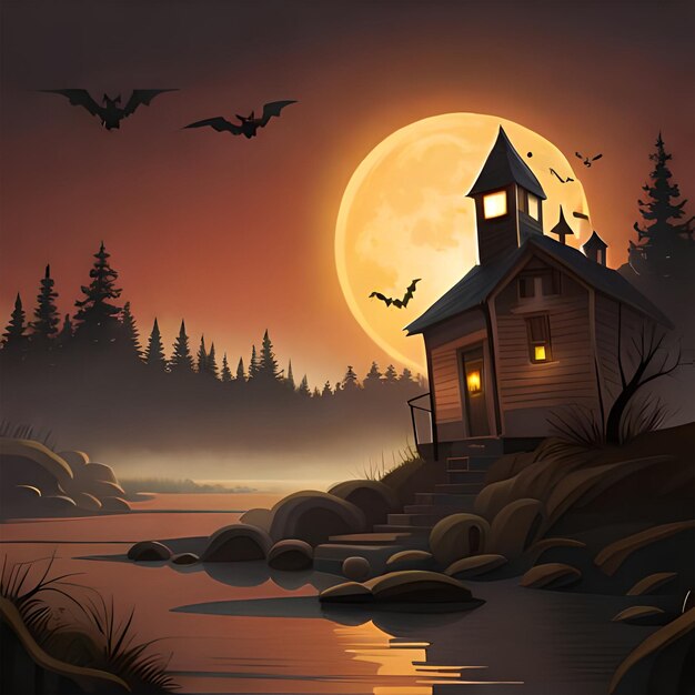 Photo spooky haunted castle under moonlight