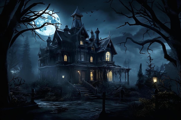 a spooky house in the dark