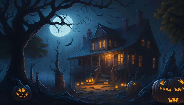 a spooky house in the dark