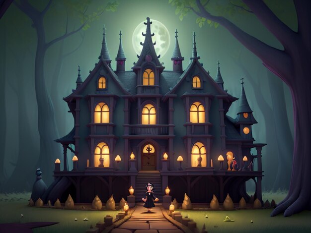 spooky house with scary ornaments Ai Generated