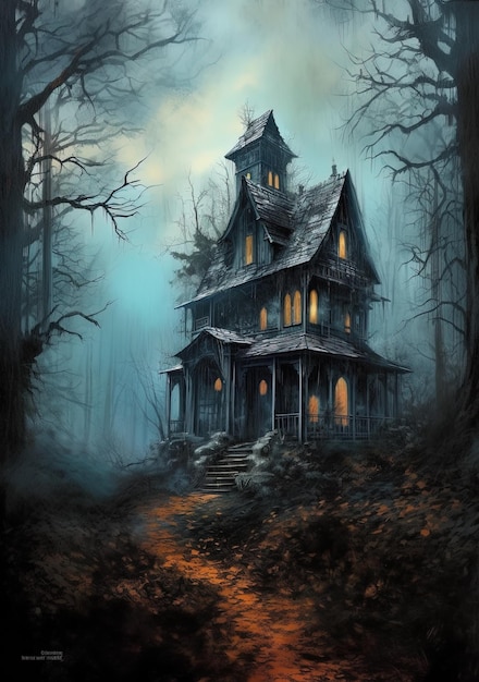a spooky house in the woods