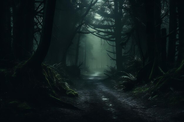 Photo a spooky journey through a haunted forest