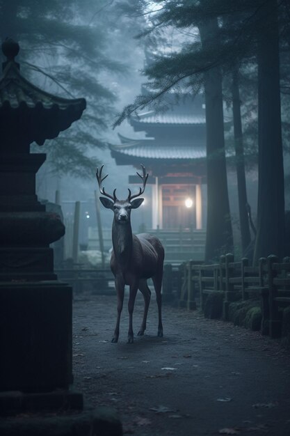 Photo spooky log cabin in the dark forest