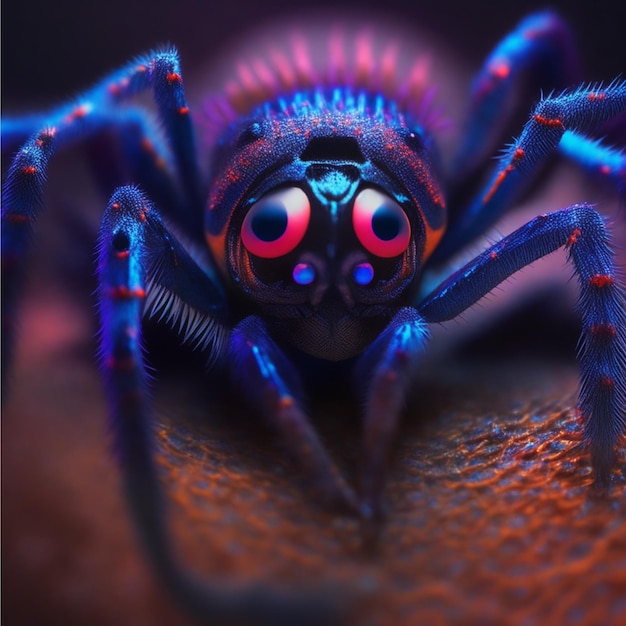 Spooky macro spinachtige kruipt close-up in focus kleurrijke middernacht