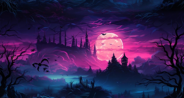 spooky magical forest halloween background illustration