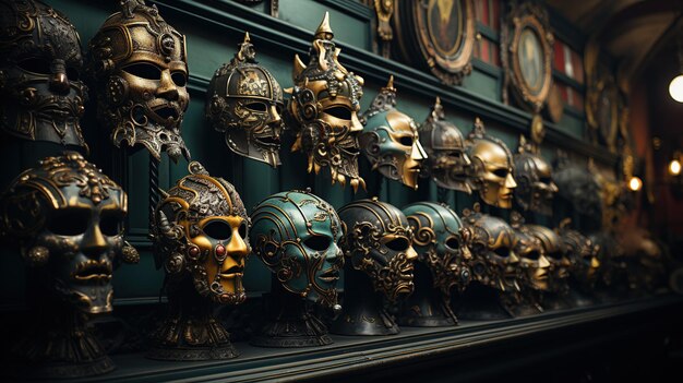 Photo spooky mask shop variety of terrifying and whimsical disguises eerie atmosphere