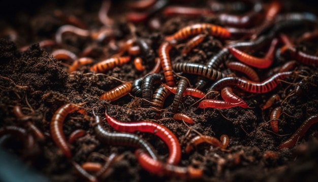 Spooky millipede crawling on forest floor limb generated by AI