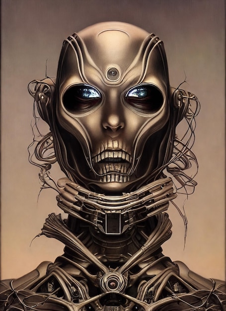 spooky monster cyborg with tentacles halloween ai generated illustration