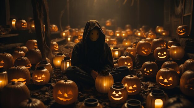 Spooky and mysterious pumpkinshaped lamp vendor for Halloween