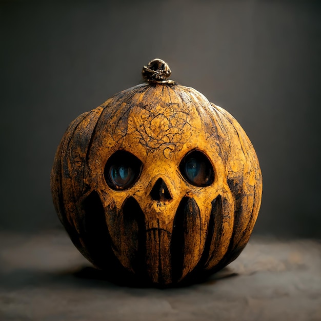 Spooky orange pumpkin for halloween night jackolantern with monster head like alien or futuristic cr