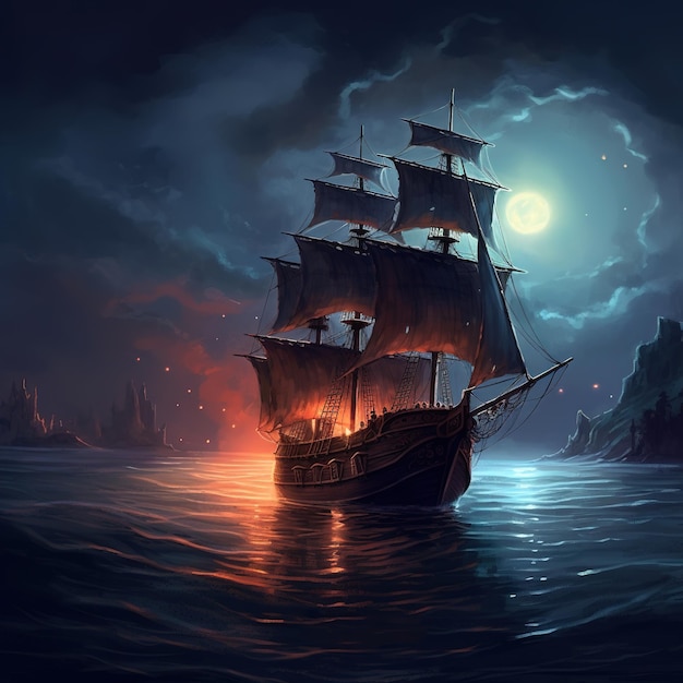 Spooky pirate shore background illustration