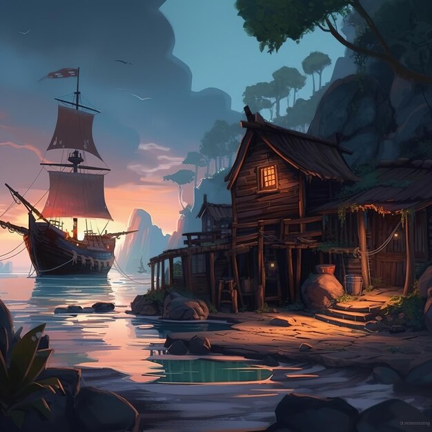 Spooky piraten kust achtergrond illustratie
