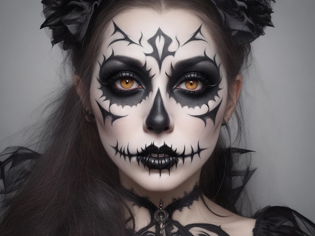 Spooky portrait of woman in halloween gothic makeup